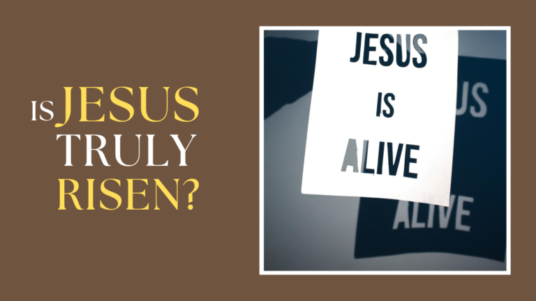 Is Jesus truly risen? Visual showing the message “Jesus is Alive” with shadowed reflection, symbolizing the resurrection.
